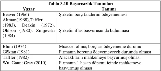 Tablo 3.10 Başarısızlık Tanımları 