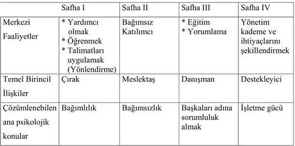 Tablo 1.3. Profesyonel Kariyerliğin Dört Safhası 