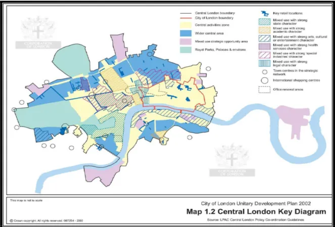 Şekil 3.2 Londra Kent Merkezi, Anahtar Şeması, (Londra Kentsel Gelişim Planı, 2002) 
