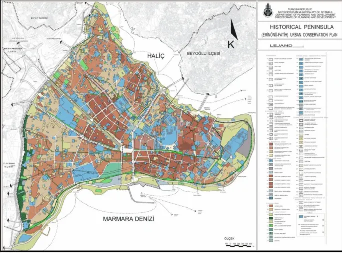 Şekil 5.4 2004 yılı 1/5000 Koruma Amaçlı Nazım İmar Planı  (Fatih / Eminönü Belediyesi Planlama Bürosu Arşivi, 2011) 