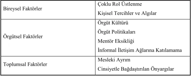 Çizelge 1.2: Kadınlarda Cam Tavan Engelleri 