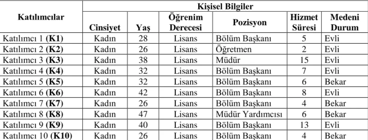 Çizelge 4.1: Katılımcı Kişisel Bilgileri 