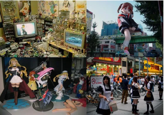 Figure 12 shows the similarities between an otaku room (top and bottom left) and 