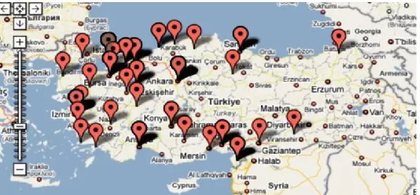 Figure 14 shows the distribution of Turkish respondents marked on the map according to the  cities in Turkey