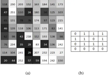 Fig. 2.  Data Encoding Example: a) Cover Image b) Secret Data Bits 