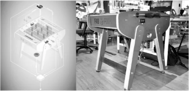 Figure 2.1,  Illustration and photography of the “foosball table” (source: Waag  Society) 