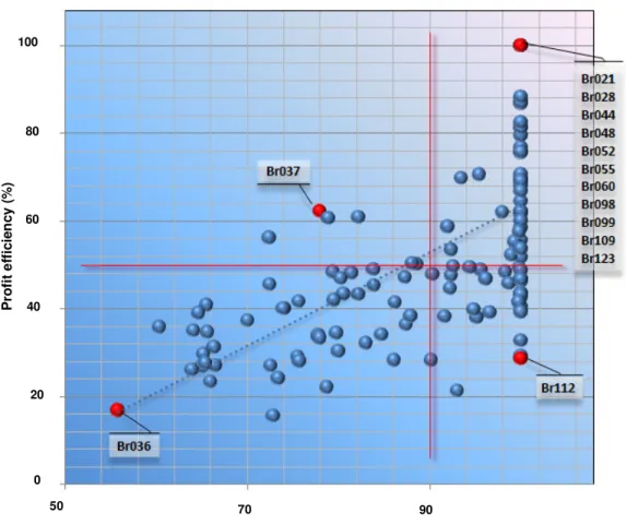 Figure 3. Comparison of production and profit efficiencies. 