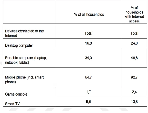 Table 2.5 Percentage of Internet accessible devices in households, 2015 (TurkStat  2015)