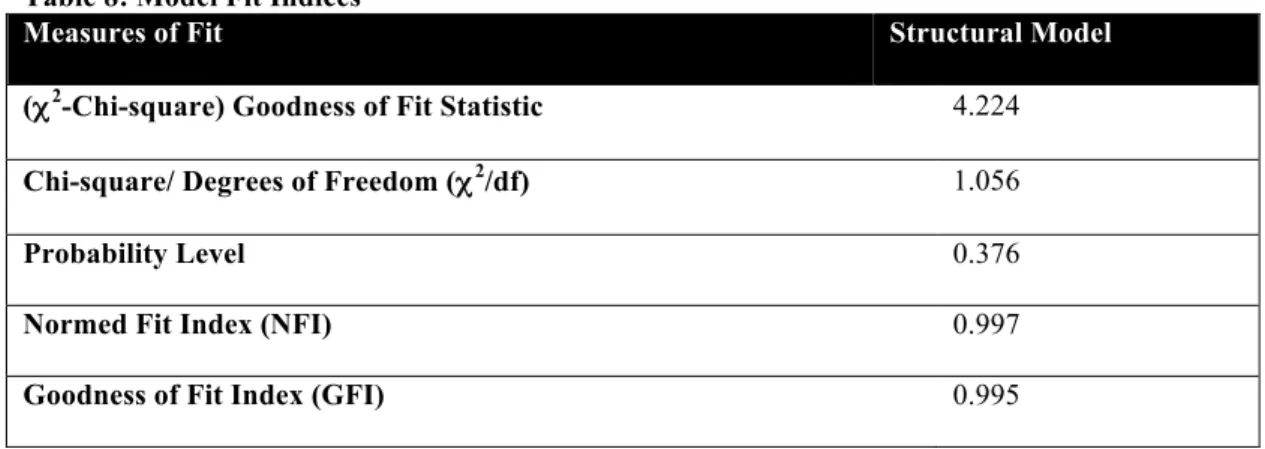 Table 8: Model Fit Indices 