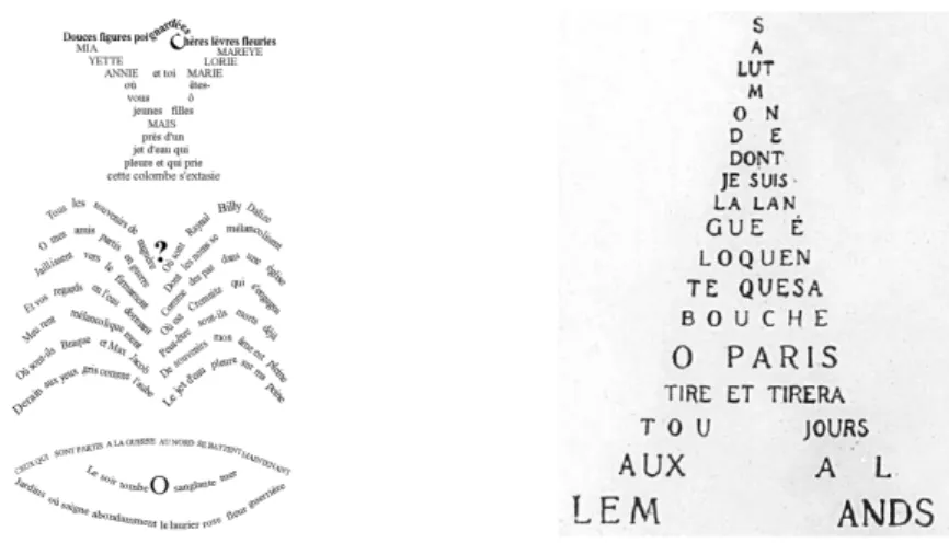 Şekil 5: Avant-Garde Üretimlere örnekler: Guillaume Apollinaire, Calligrammes,  1918 