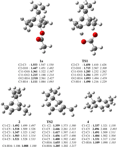 Fig. 1. Important distances (A ˚´ ) in the optimized structures of Mechanism I calculated with the PM3 (bold), HF/6-31G * (normal), and B3LYP/6-31G * (italic) methods.