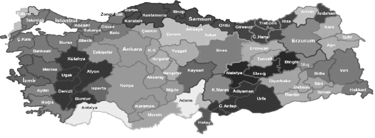 Şekil 19 : Sıcaklık Verilerine gore Gruplandırılmış Türkiye Haristası 