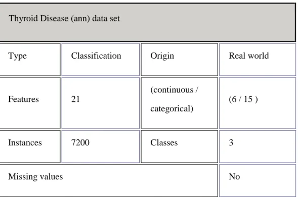 Table 2:  Thyroid Disease (ann) data set General information 