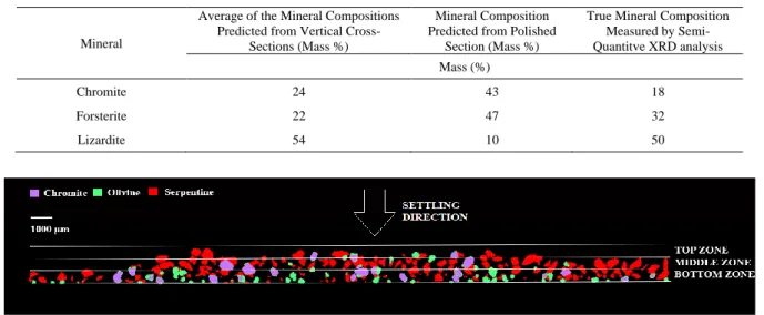Table 1 demonstrates (i) the average of the mass-based  mineral compositions predicted from the vertical  cross-sections, (ii) the mineral composition predicted from the  polished section, and (iii) the true mineral composition of  the  sample  measured  b