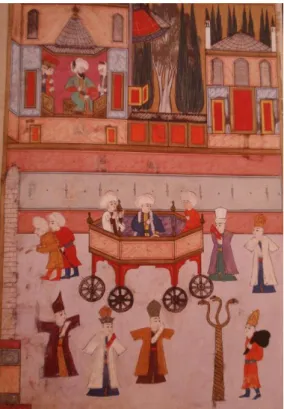 Şekil 4.3:   Sürname-i Hümayün, Perdahçılar, Nakkaş Osman,  (1582)          (Hipodrom Atmeydanı İstanbul’un Tarih Sahnesi, ed