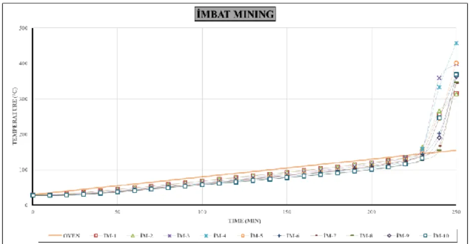 Figure 6.  Time-temperature curves of experiments belonging to İmbat Mining (İM). 