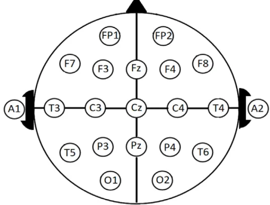 Şekil 2.1. Uluslararası 10/20 sistemi elektrot yerleşimi (Tosun vd., 2018). 