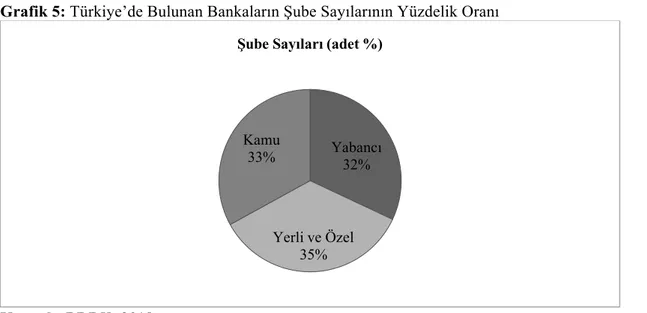 Grafik 5: Türkiye’de Bulunan Bankaların Şube Sayılarının Yüzdelik Oranı 