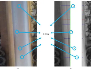 Şekil 6. Ray kusur tespiti a)Ray-temas bölgesinde gerçek kusur olan görüntü b)Ray-temas bölgesi  kusurlarının tespit edilmesi  