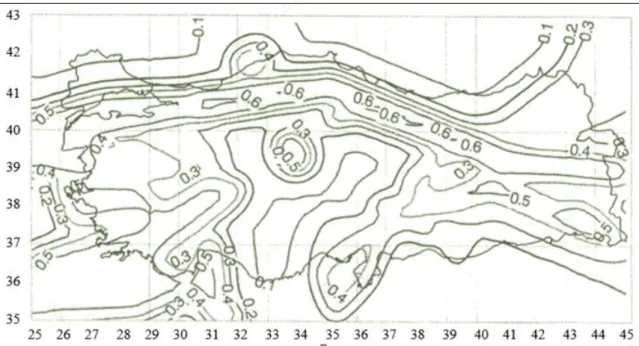 Şekil 1. 475 yıllık dönüş periyoduna sahip PGA kontur haritası (Gülkan vd. ’den [4] alınarak yeniden düzenlenmiştir) 