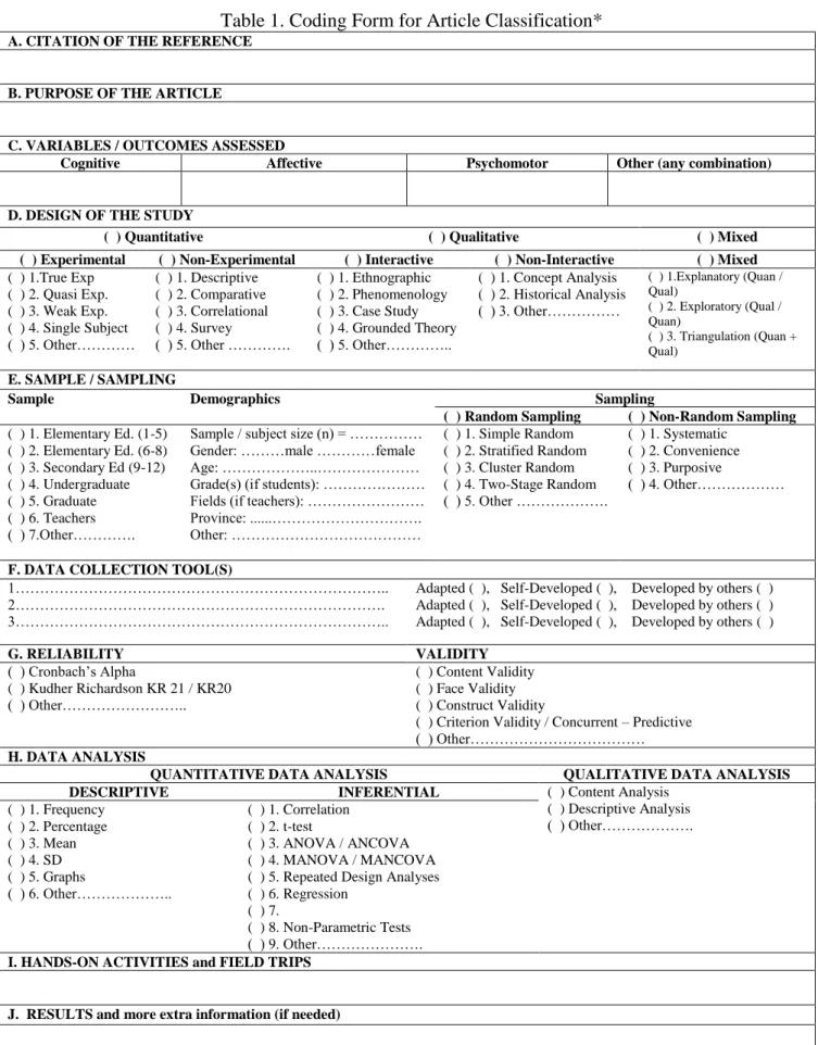 Table 1. Coding Form for Article Classification* 