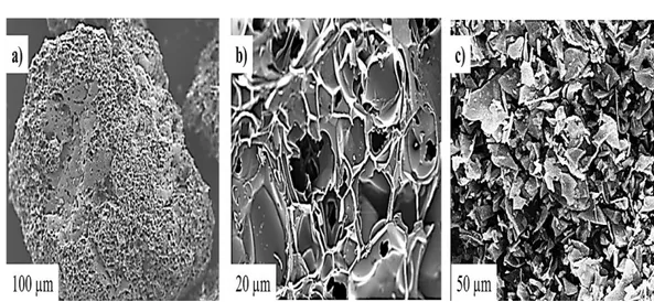 Figure 1. Figure 1a. SEM image of the outer surface of raw perlite; Fig. 1b. SEM image of the inner  structure of raw perlite [15]; Fig