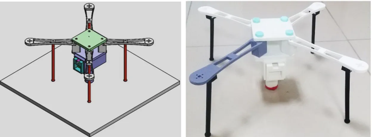 Figure 1. a) 3D model of quadcopter chassis b) 3D printed quadcopter chassis produced from PLA