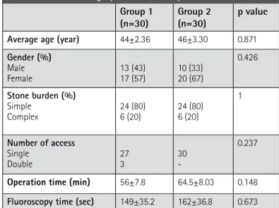 Table 1. Patient demographics and intraoperative variables group 1