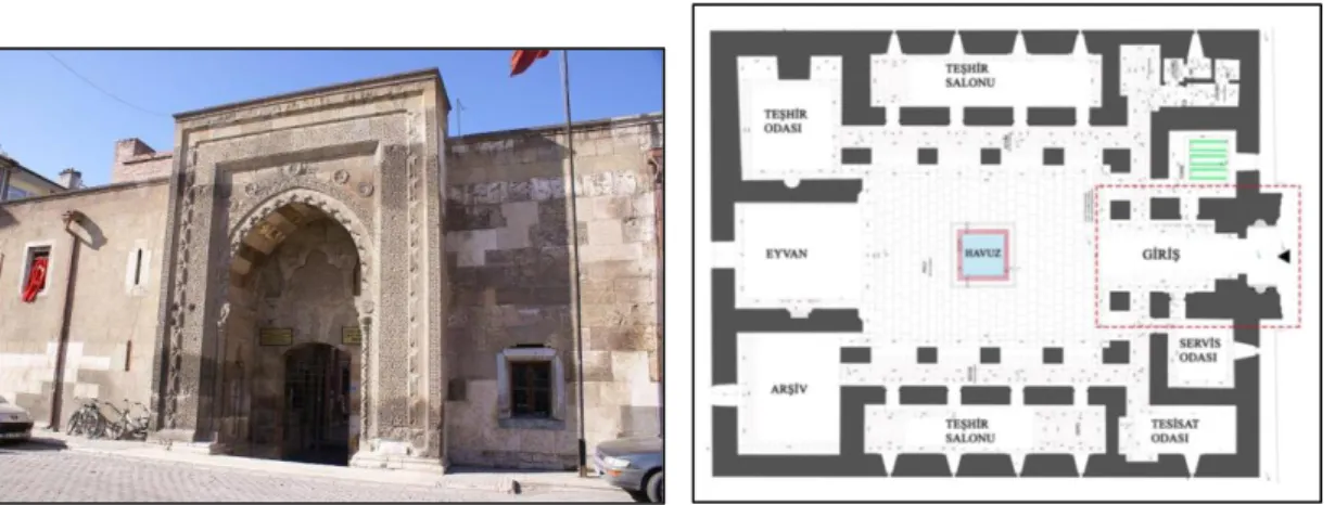 Şekil 4.  Sırçalı Medrese (URL 4) ve Planı (Özkafa, 2017) 