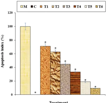 Figure 10.  The apoptosis index of different treatments after 48 h. M: Methadone, C: Control, T1: 100 μM 