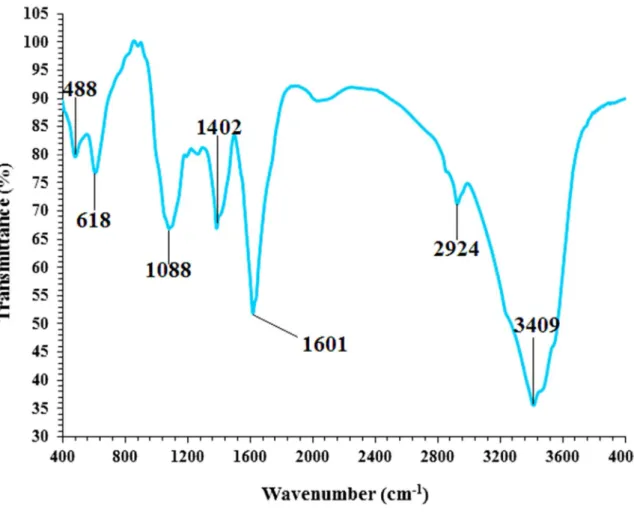 Figure 4.  FT-IR spectra of copper nanoparticles which are biosynthesized.