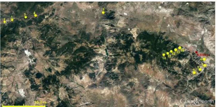 Fig. 1. The sampled localities in study area. Each number represents a single locality