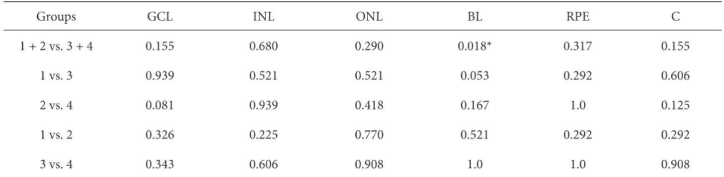 Table 4. Th   e statistical analysis results of caspase-3 staining in the retina layers.