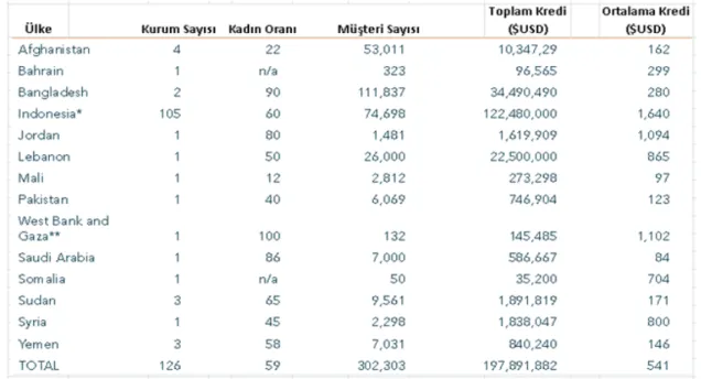 Tablo 1: Ülkeye Göre İslami Mikrofinans (CGAP, 2008)