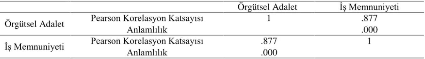 Tablo 8.  Pearson Korelasyon Katsayıları 