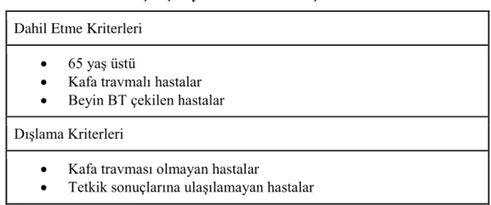 Tablo 5: Çalışmaya dahil etme ve dışlama kriterleri 