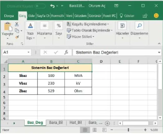 Figure 1. System base values input sheet 