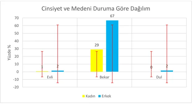 Şekil 4.1: Cinsiyet ve medeni hale göre katılımcıların dağılımı 