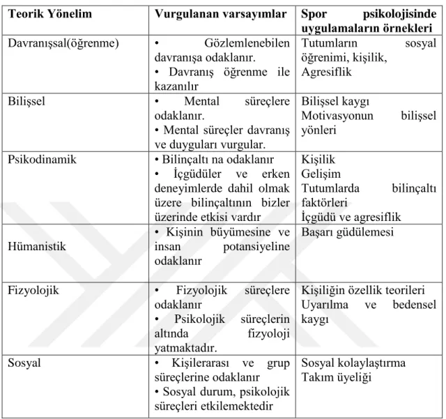 Tablo 2.2. Psikolojide ana teorik yönelimler (75) 