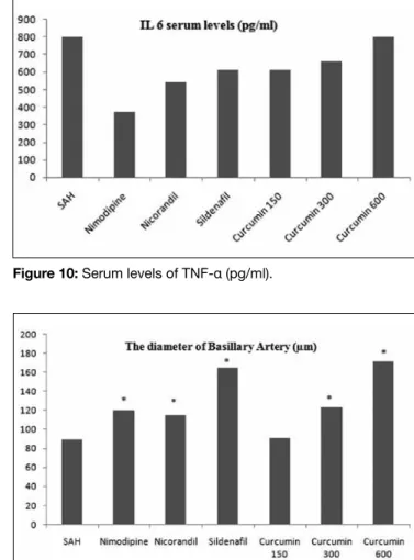 Figure 11: Serum levels of IL-1β (pg/ml). Figure 12: The diameter of the basilar artery is shown graphically