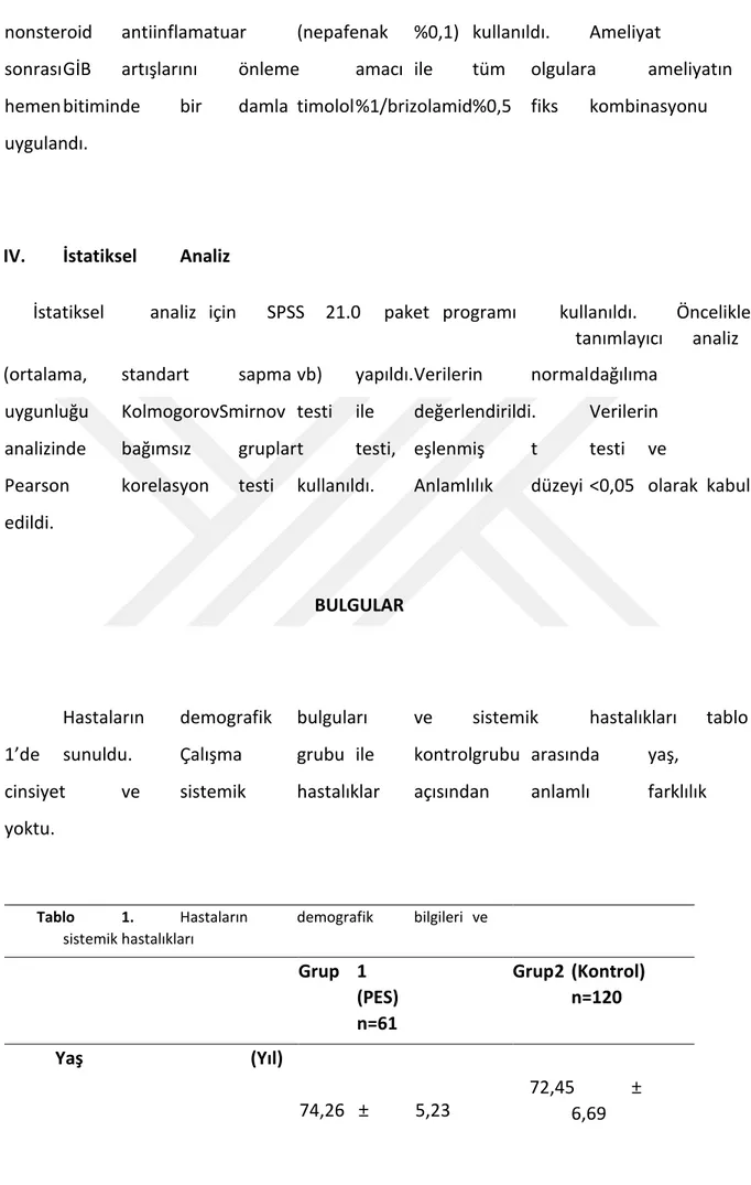 Tablo  1.  Hastaların  demografik  bilgileri  ve