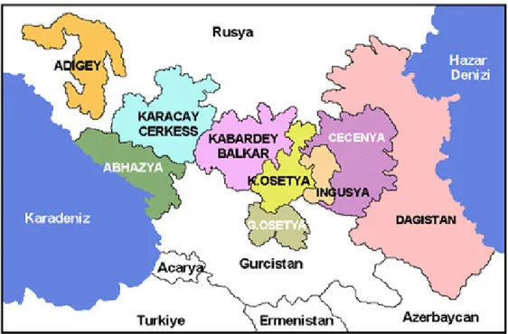 Şekil 1.2: Kuzey Kafkasya Haritası  