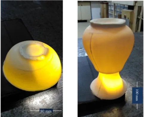 Şekil 6.14. Üretim denemelerinde yapılan ışık geçirgenliğini gösteren kemik porselen örnekleri