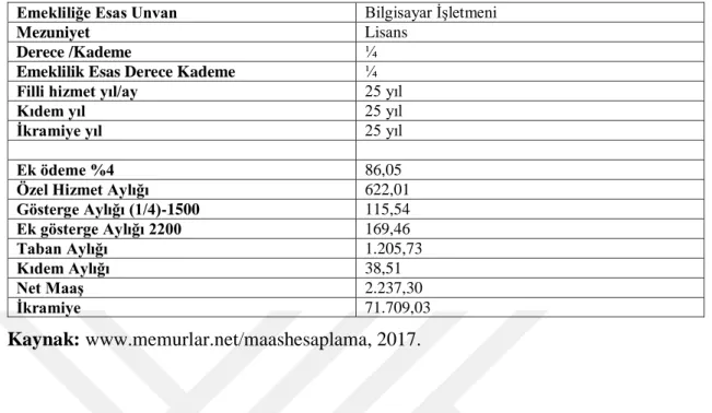 Tablo 1.6: Emeklilik Hesaplaması 