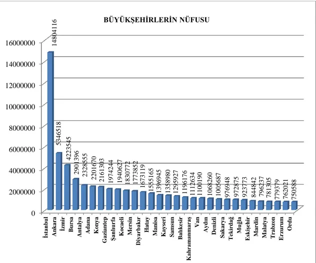 Tablo 1.1: Büyükşehirlerin 2016 Yılı Nüfus Kayıtları 