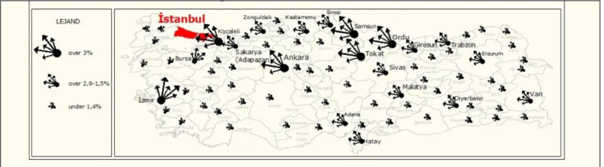 Figure 5. Migration relations of İstanbul. 
