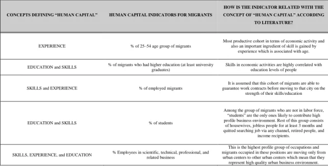 Table 1. Human Capital Measures, Indicators and Their Relations with Literature. 