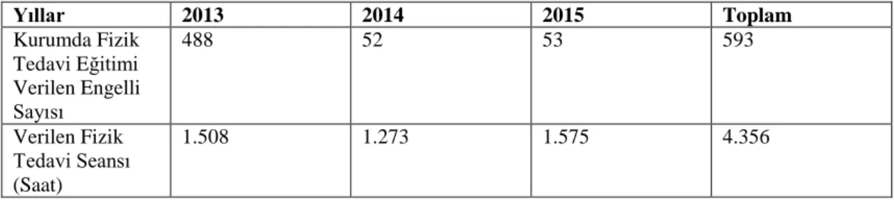 Tablo 3.4: 2013-2015 Yılları Arası Fizik Tedavi Eğitimi Verilen Engelli İstatistikleri 