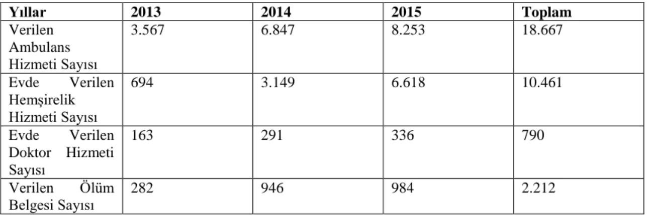 Tablo 3.6: 2013-2015 Yılları Arası Evde Sağlık Hizmeti Verilen Kişi İstatistikleri 