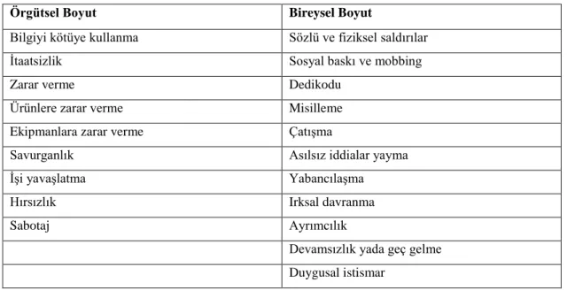 Tablo 2.1: Üretkenlik Karşıtı Davranış Biçimleri 